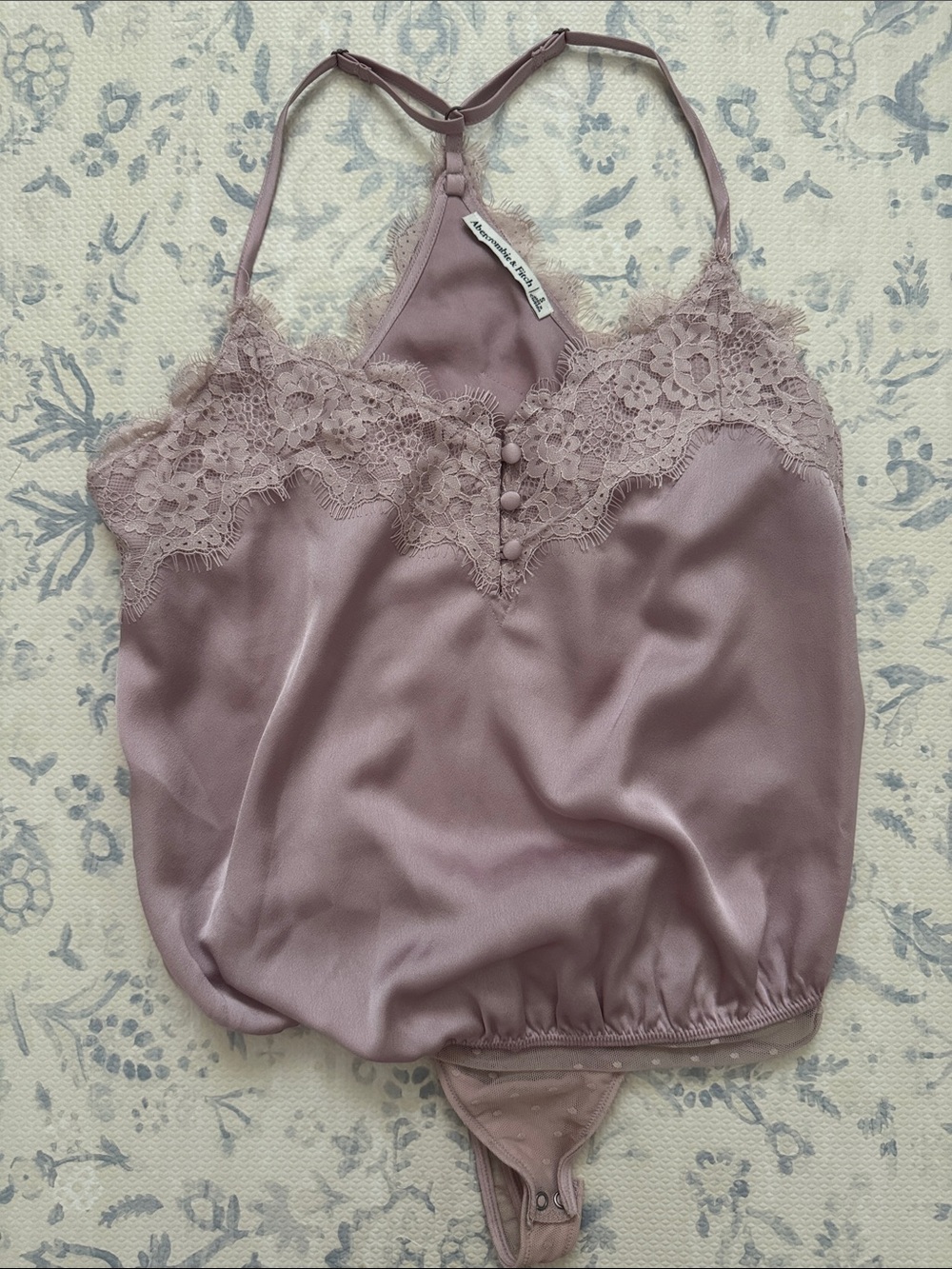 Abercrombie & Fitch Lace-Trim Satin Bodysuit - Mauve